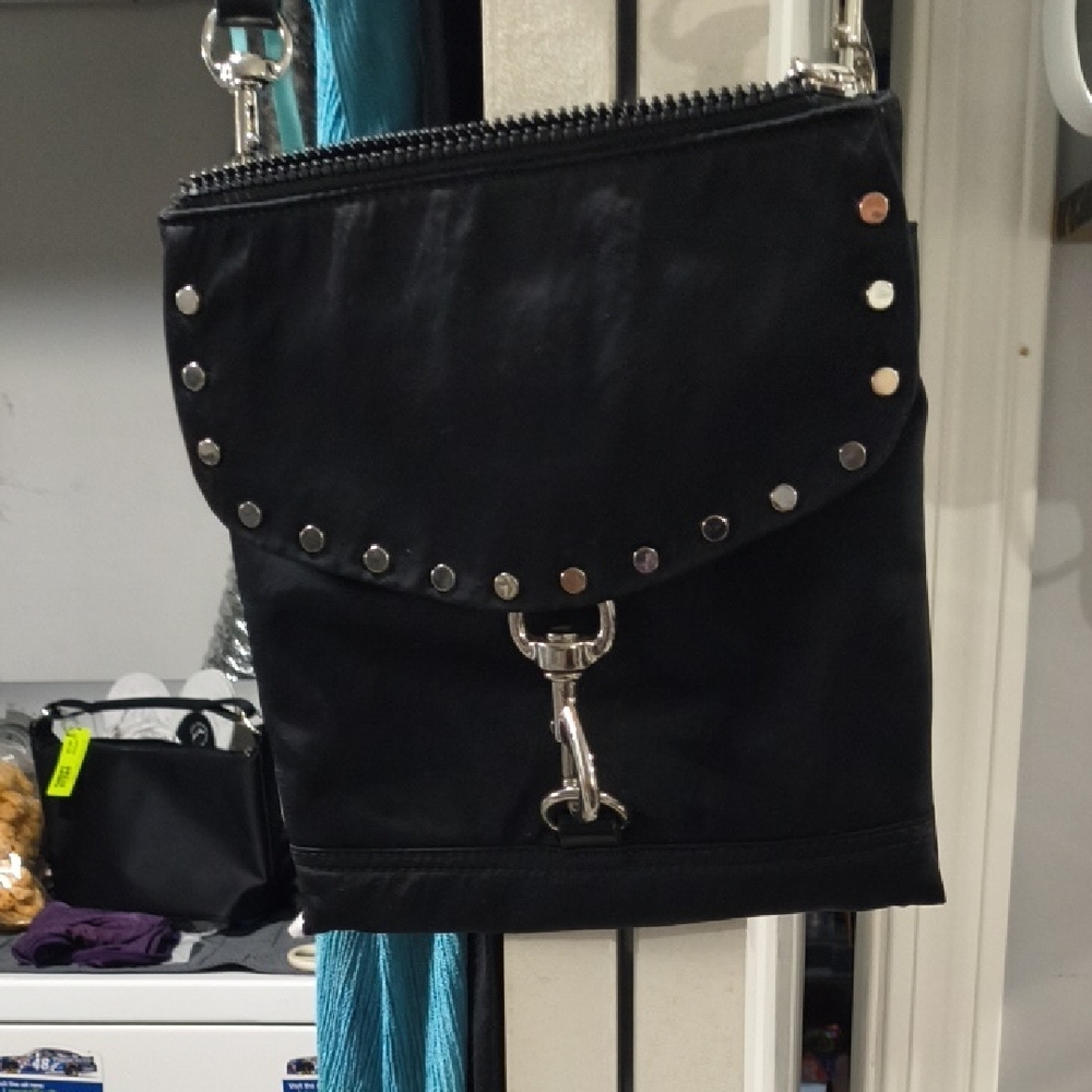 Rebecca Minkoff Black and Silver Crossbody Bag with Studded Detailing